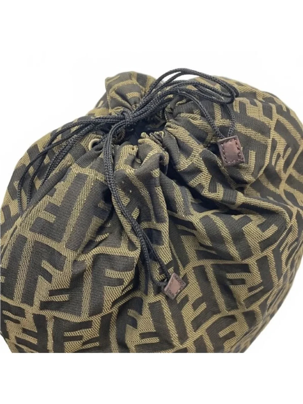 Authentic Fendi pouch Zucca drawstring pouch nylon canvas khaki black FENDI FF